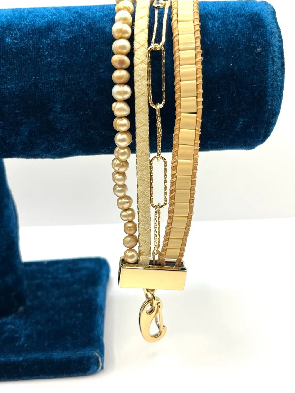 Emerson Gold Multi Strand Pearl Paperclip Rhinestone and Beaded Bracelet Layered